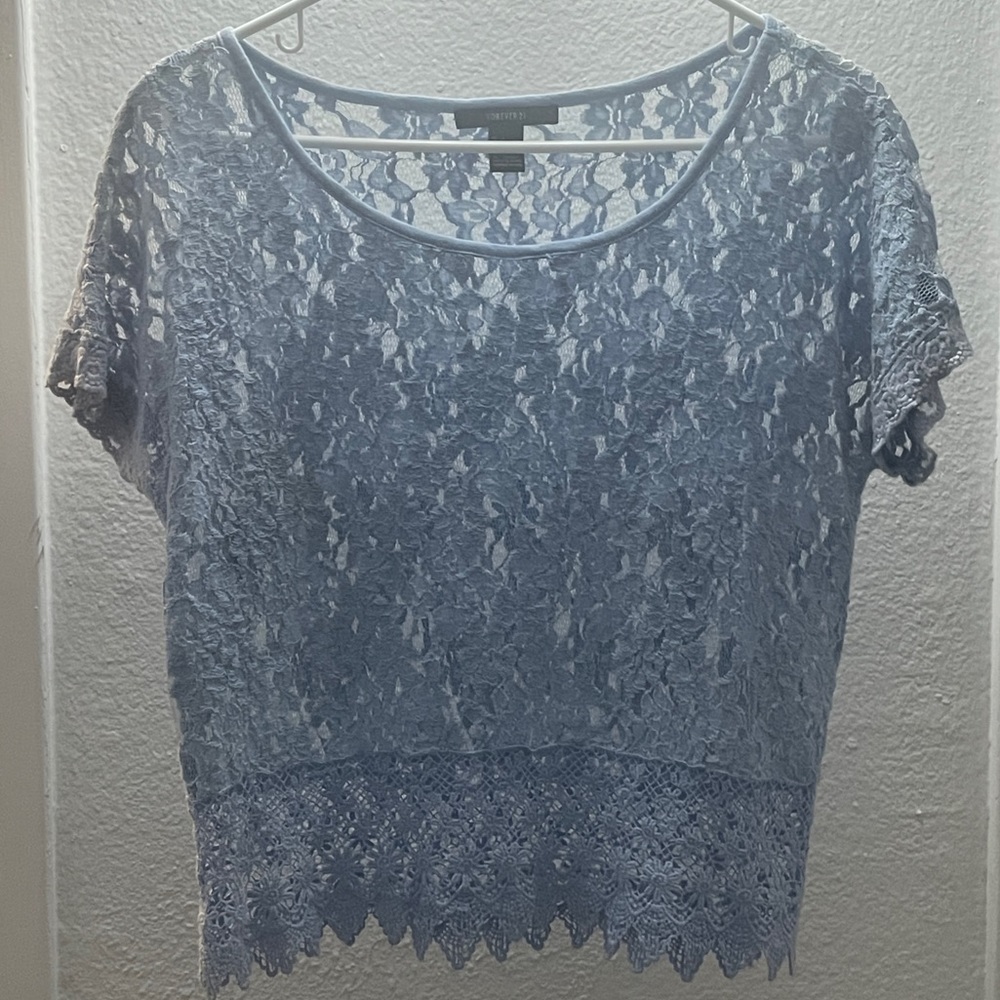 Like New Light Blue Lace Top Small